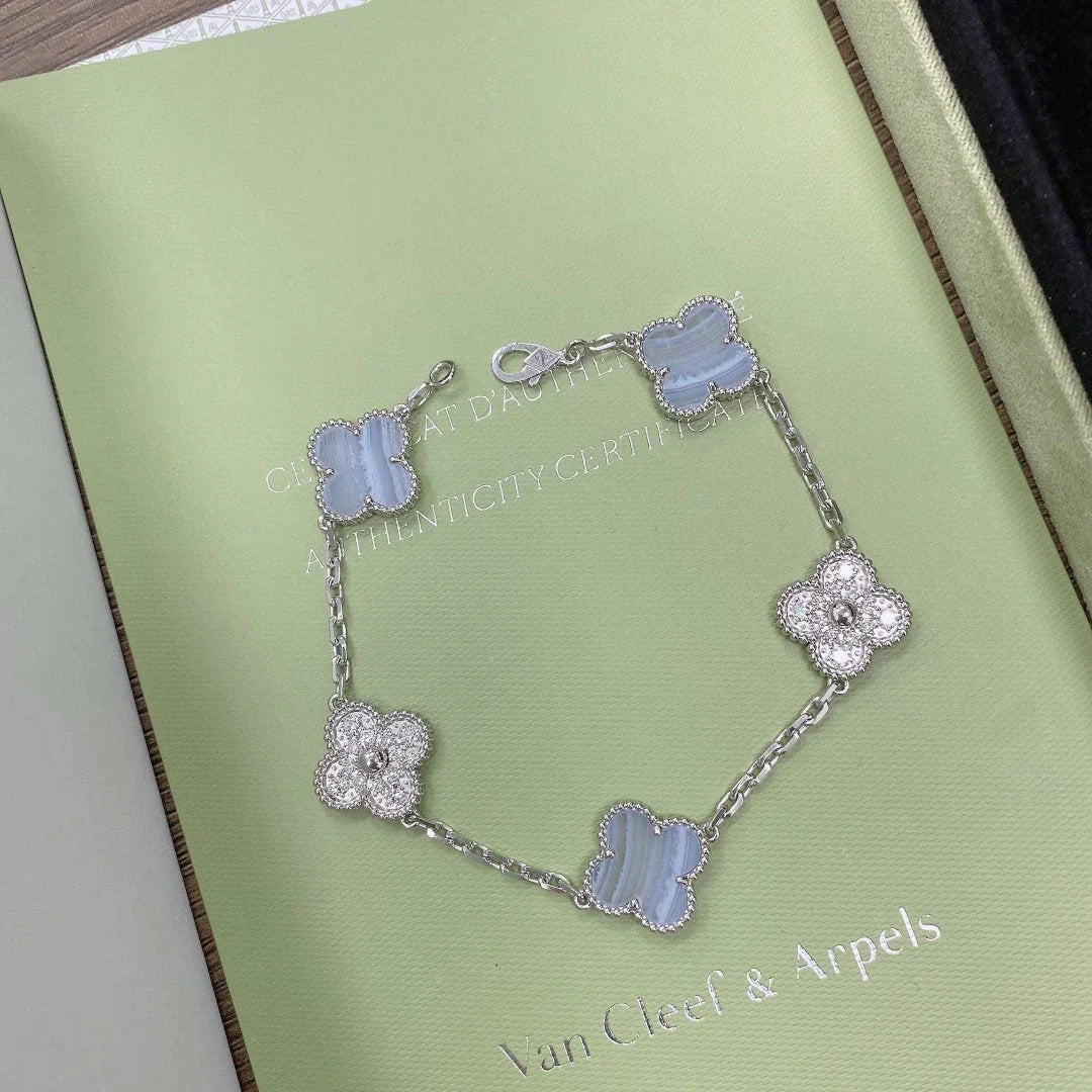 [Max Jewelry ] CLOVER 5 MOTIF PURPLE CHALCEDONY BRACELET COLLECTION
