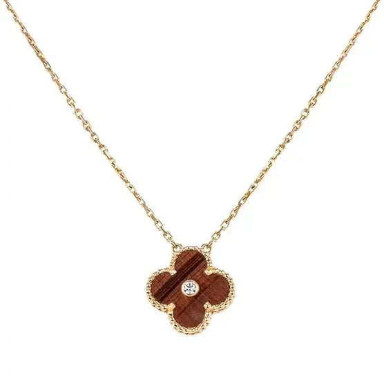 [Max Jewelry ]CLOVER 15MM DIAMOND AND YELLOW TIGER'S EYE AGATE necklace