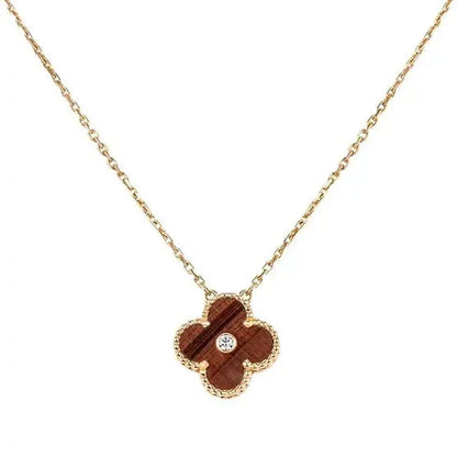 [Max Jewelry ]CLOVER 15MM DIAMOND AND YELLOW TIGER'S EYE AGATE necklace