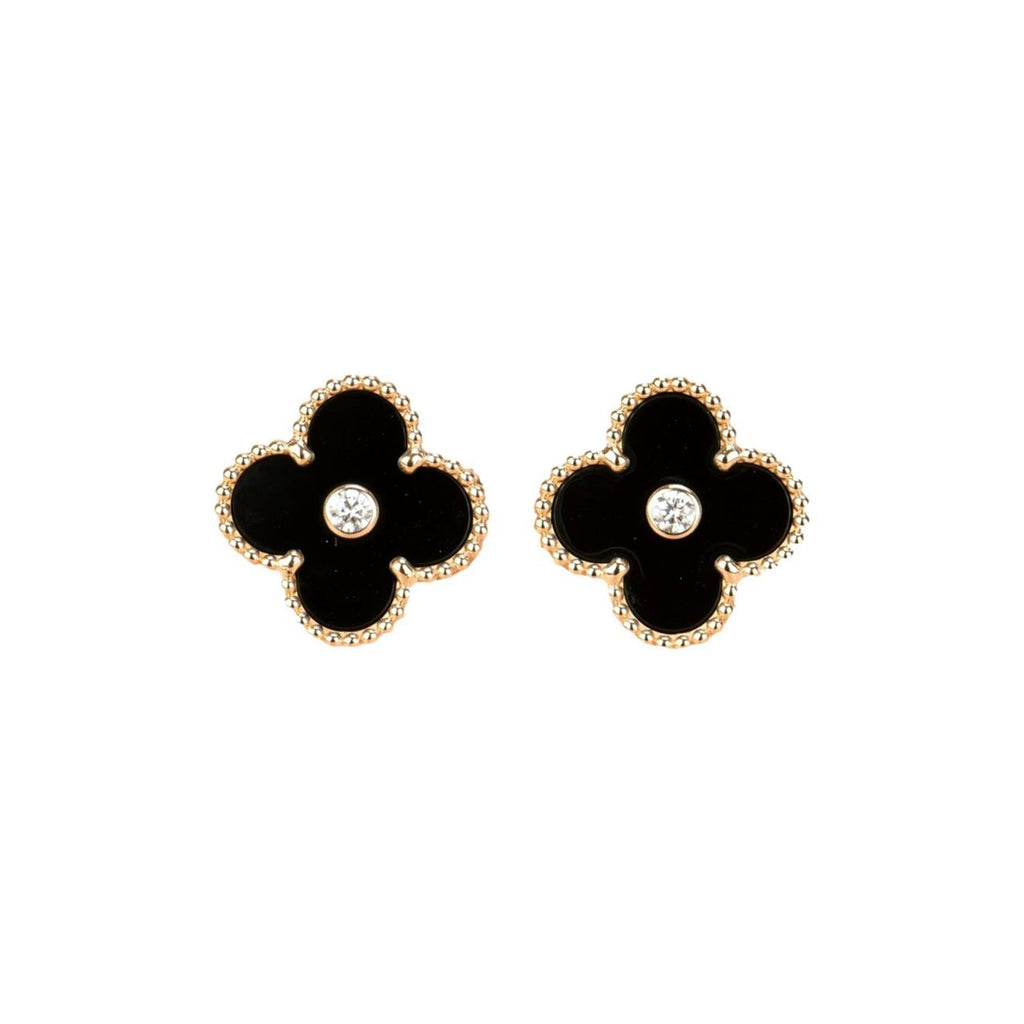 [Plus&Max]CLOVER MEDIUM 1 MOTIFS ONYX DIAMOND EARRINGS