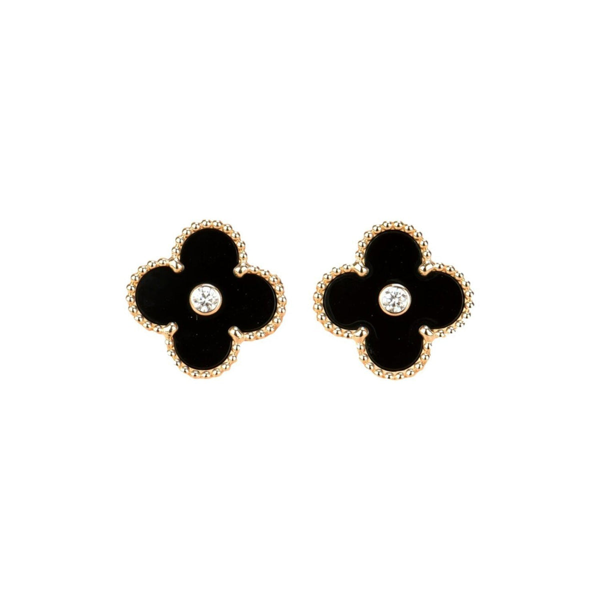 [Plus&Max]CLOVER MEDIUM 1 MOTIFS ONYX DIAMOND EARRINGS