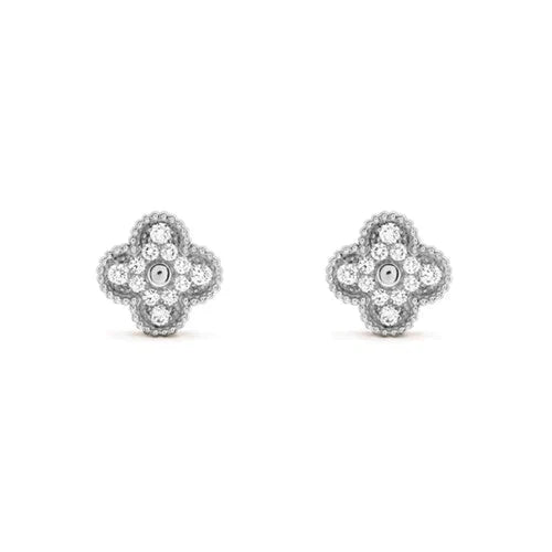 [Max Jewelry ]CLOVER 1 MOTIFS DIAMOND STUD EARRINGS SILVER
