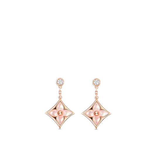 [Max Jewelry ]DOUBLE STAR PINK GOLD MOP DROP EARRINGS