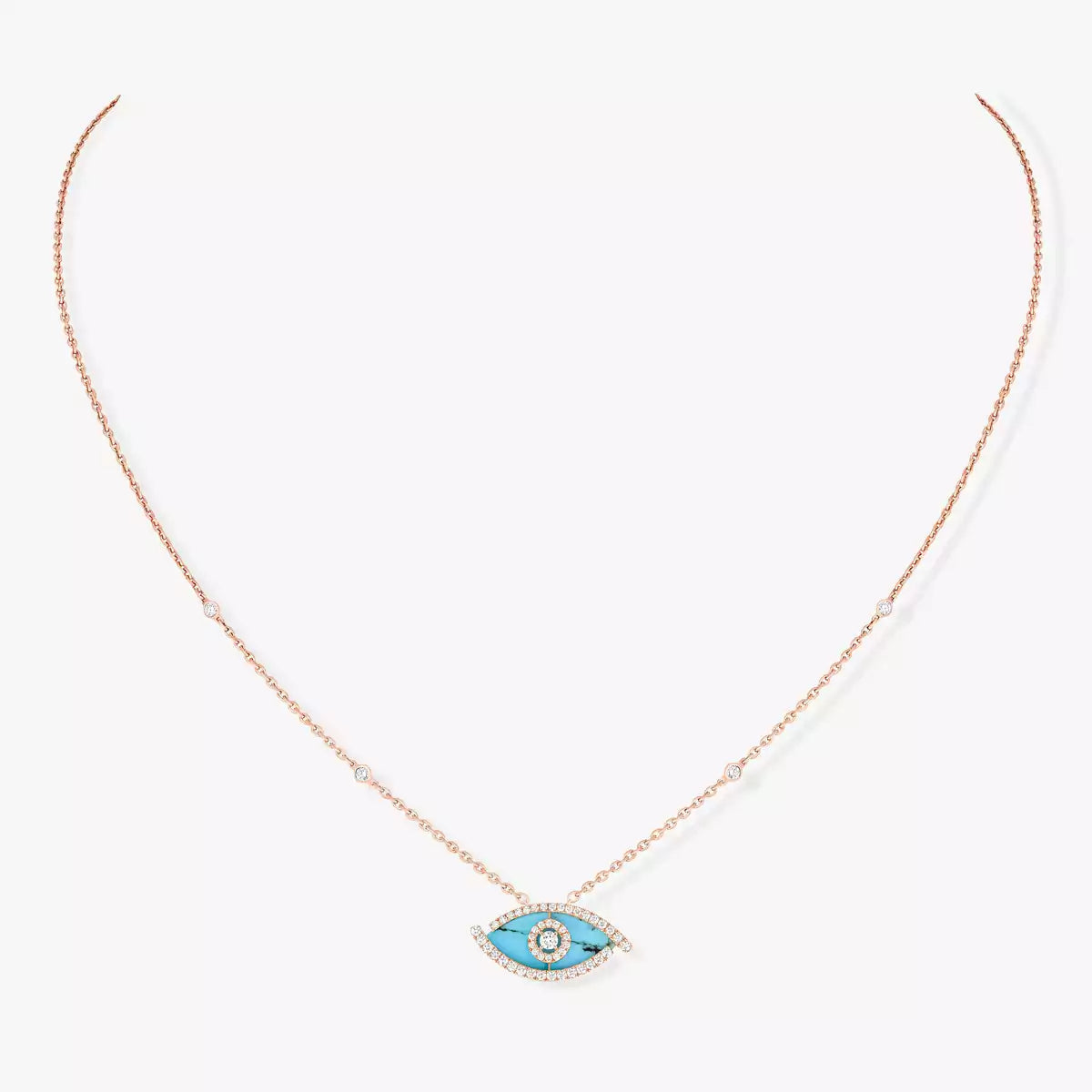 [Max Jewelry]Lucky Eye Diamond Necklace in Rose Gold and Turquoise