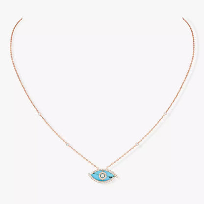 [Max Jewelry]Lucky Eye Diamond Necklace in Rose Gold and Turquoise