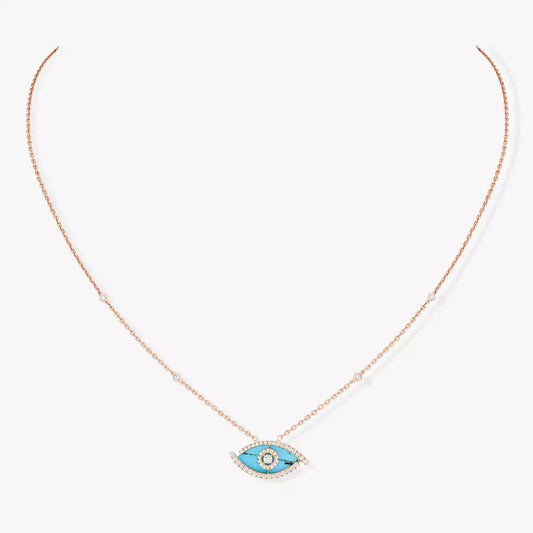 [Max Jewelry]Lucky Eye Diamond Necklace in Rose Gold and Turquoise