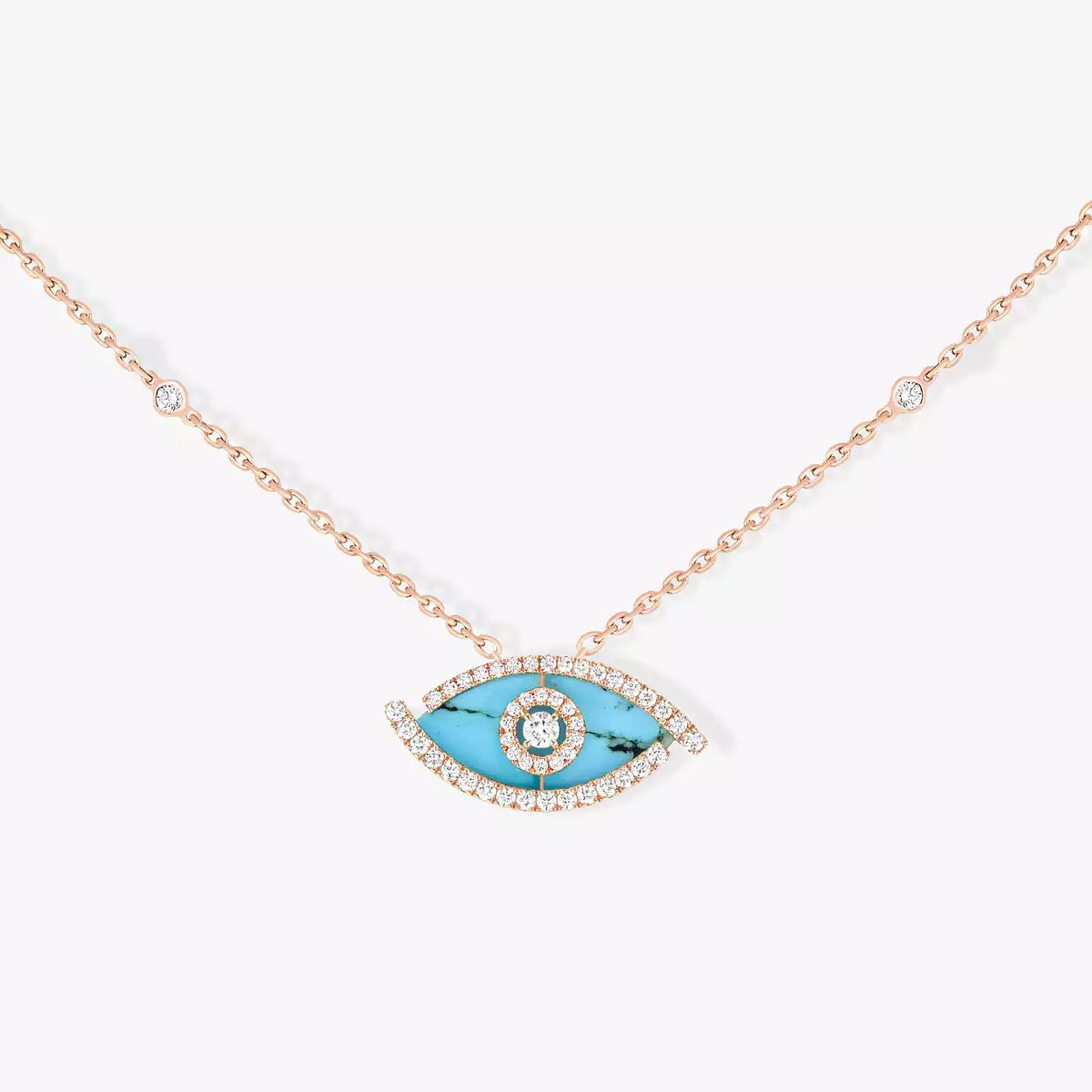 [Max Jewelry]Lucky Eye Diamond Necklace in Rose Gold and Turquoise