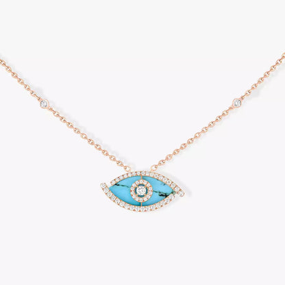 [Max Jewelry]Lucky Eye Diamond Necklace in Rose Gold and Turquoise