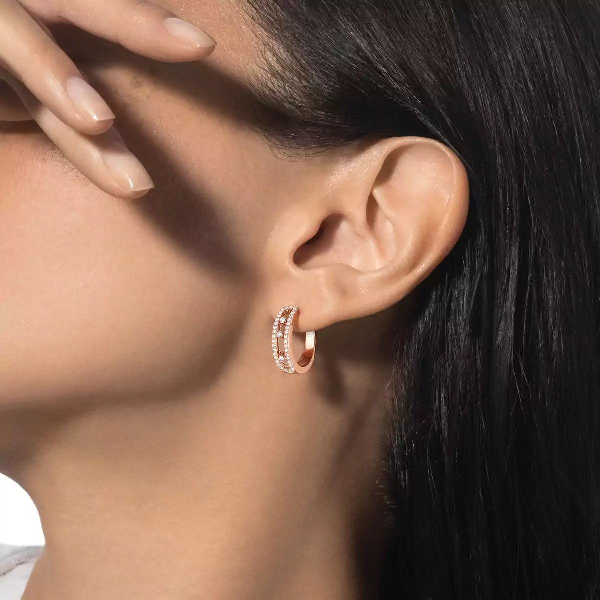 [Max Jewelry]Diamond Pave_ Hoop Earrings Move