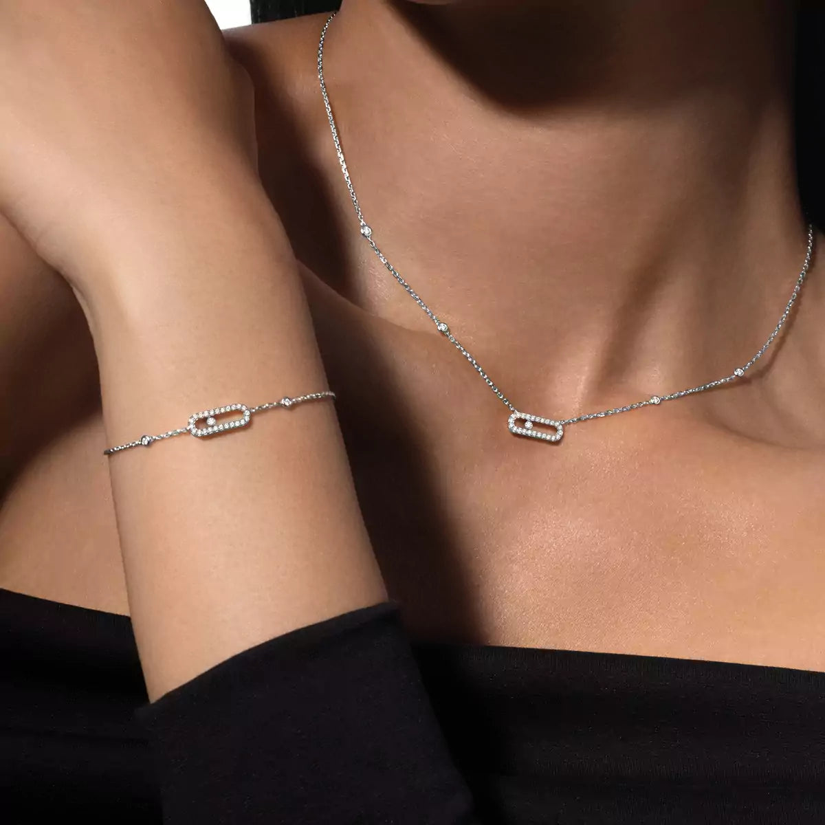 [Max Jewelry]Diamond Necklace Move Uno