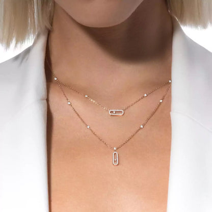 [Max Jewelry]2 Rows Rose Gold Diamond Pave_ Necklace Move Uno
