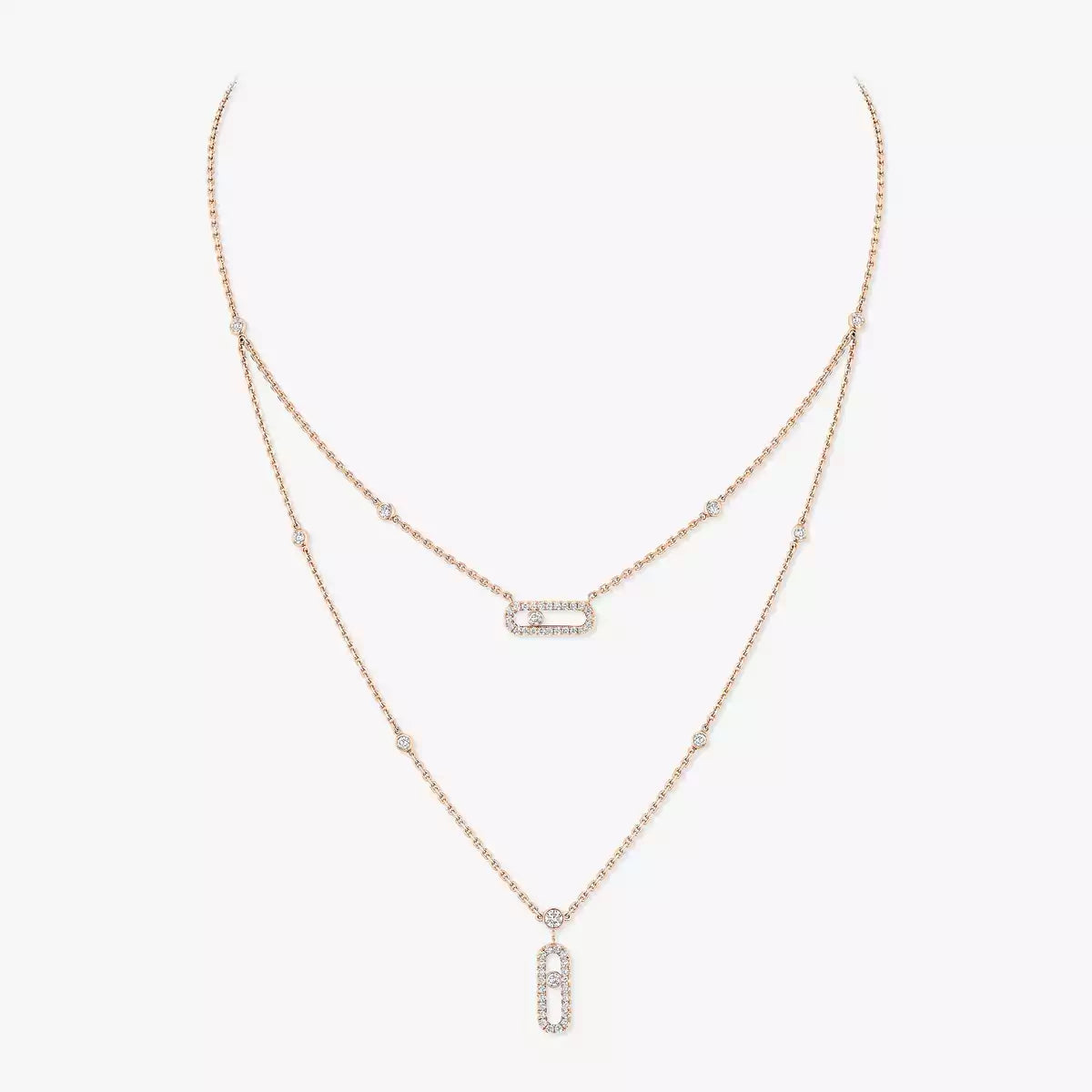 [Max Jewelry]2 Rows Rose Gold Diamond Pave_ Necklace Move Uno
