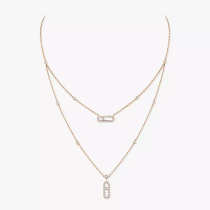 [Max Jewelry]2 Rows Rose Gold Diamond Pave_ Necklace Move Uno