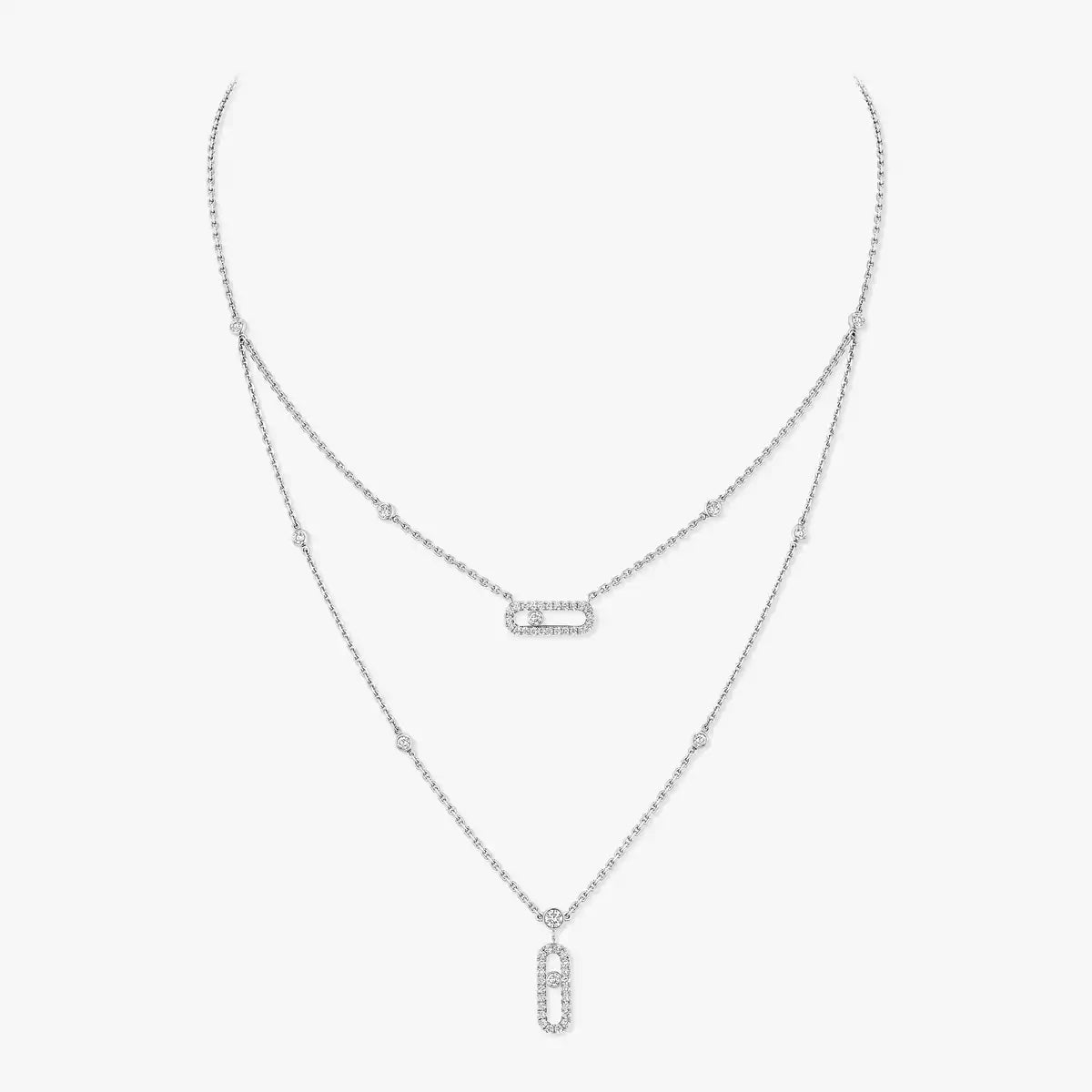 [Max Jewelry]2 Rows Rose Gold Diamond Pave_ Necklace Move Uno