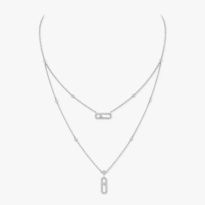 [Max Jewelry]2 Rows Rose Gold Diamond Pave_ Necklace Move Uno