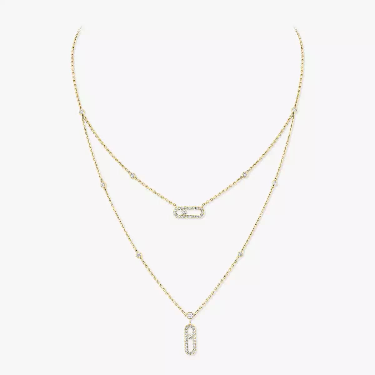 [Max Jewelry]2 Rows Rose Gold Diamond Pave_ Necklace Move Uno