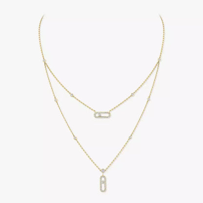 [Max Jewelry]2 Rows Rose Gold Diamond Pave_ Necklace Move Uno