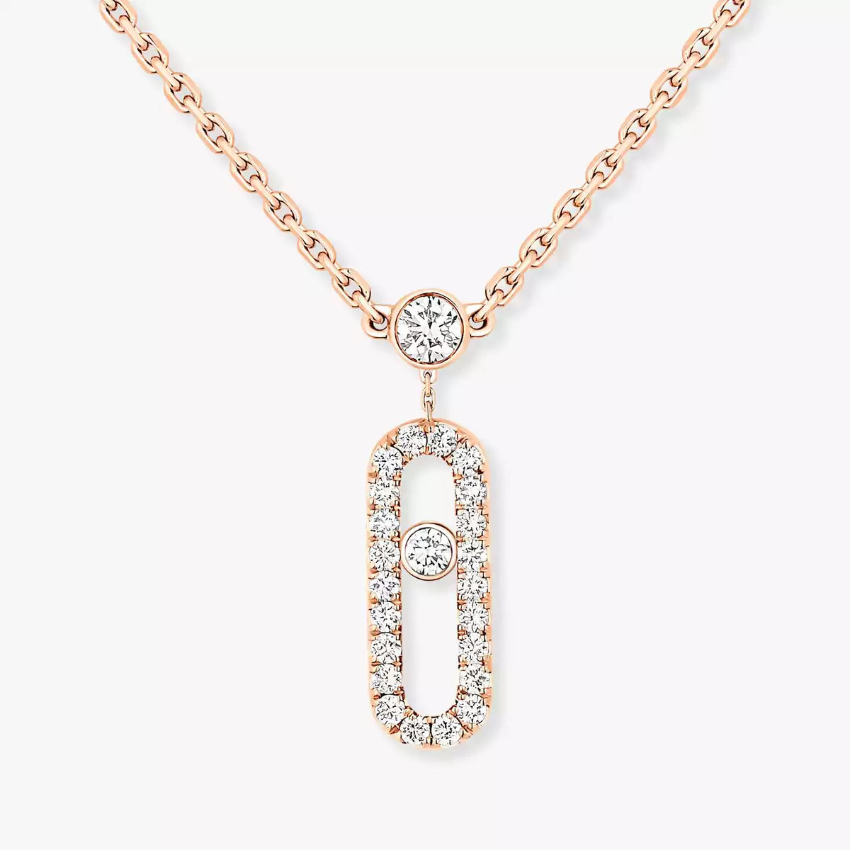 [Max Jewelry]2 Rows Rose Gold Diamond Pave_ Necklace Move Uno