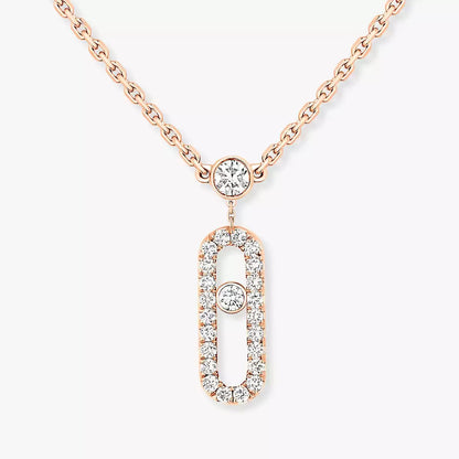 [Max Jewelry]2 Rows Rose Gold Diamond Pave_ Necklace Move Uno