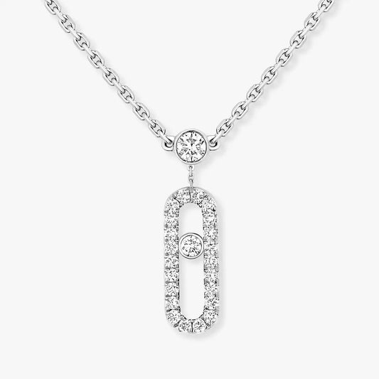 [Max Jewelry]2 Rows Rose Gold Diamond Pave_ Necklace Move Uno