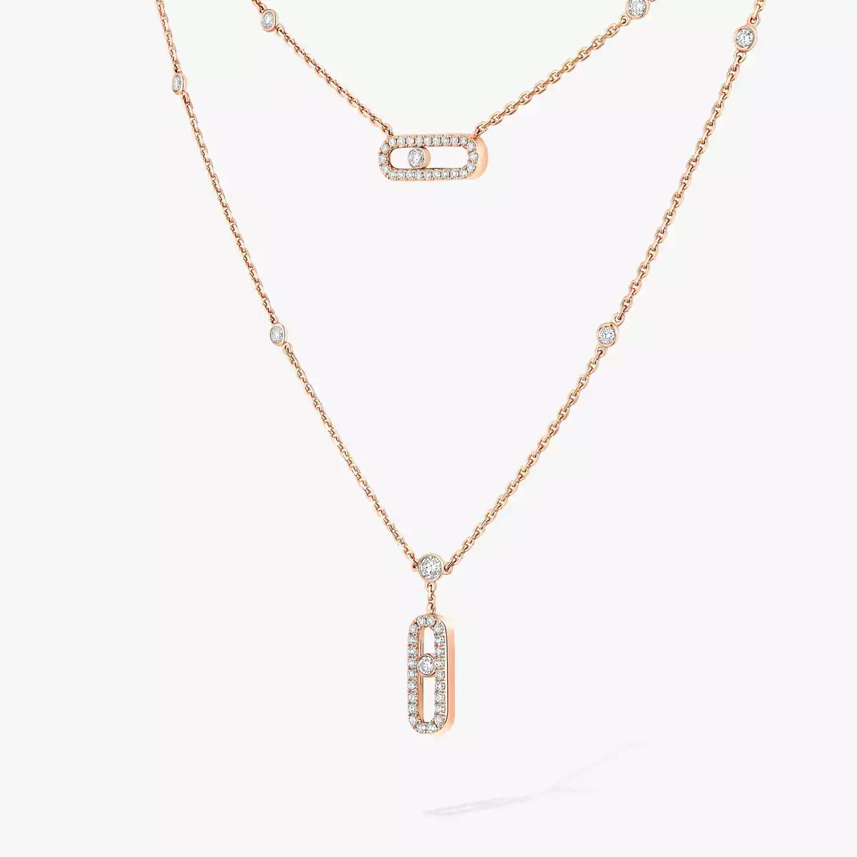[Max Jewelry]2 Rows Rose Gold Diamond Pave_ Necklace Move Uno