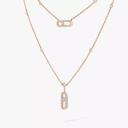 [Max Jewelry]2 Rows Rose Gold Diamond Pave_ Necklace Move Uno