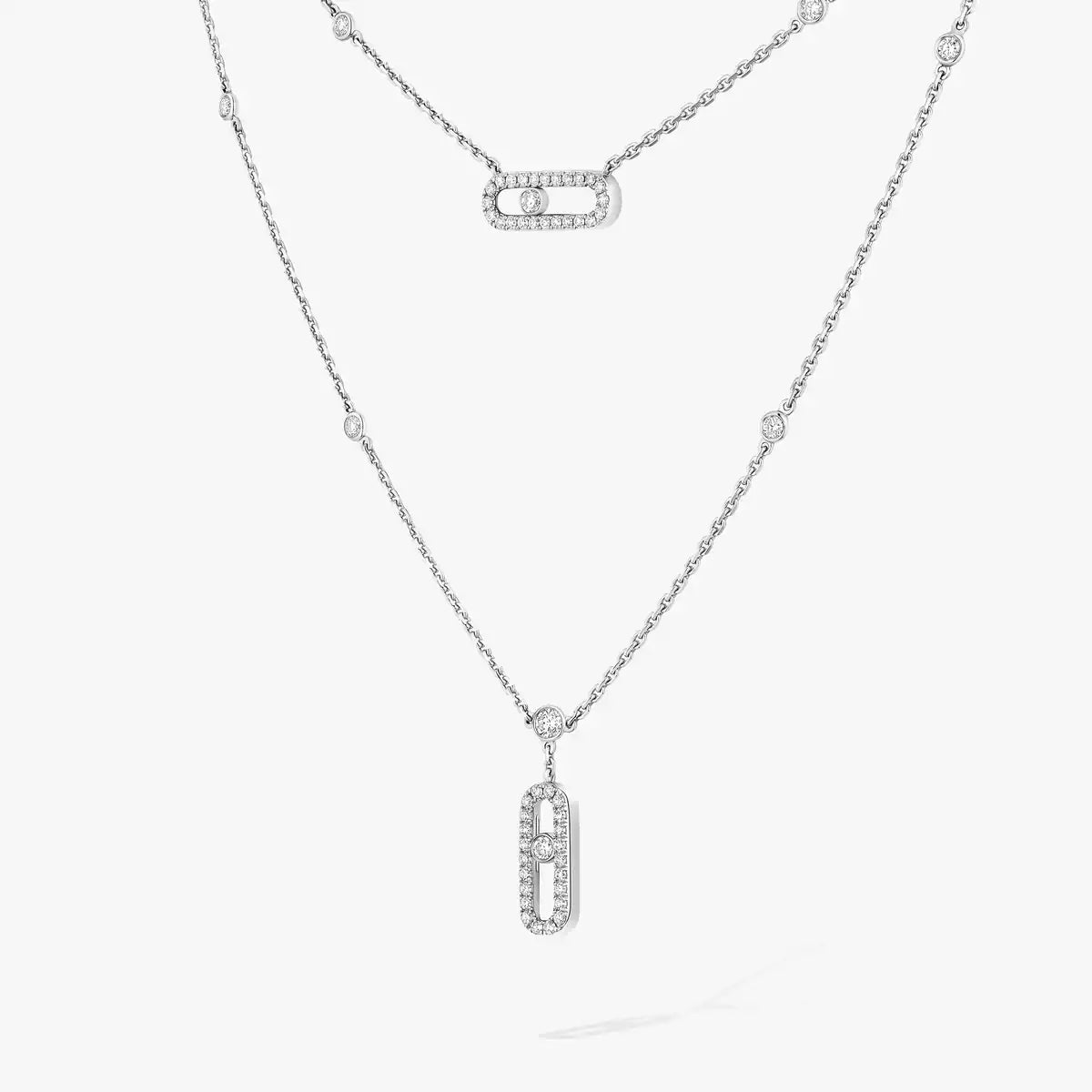 [Max Jewelry]2 Rows Rose Gold Diamond Pave_ Necklace Move Uno