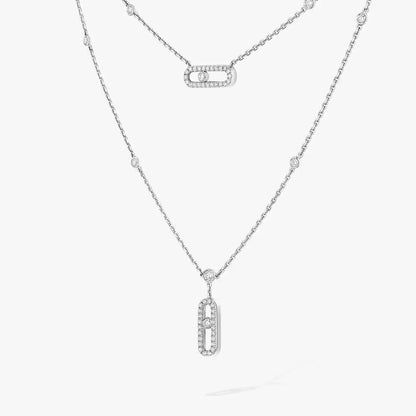 [Max Jewelry]2 Rows Rose Gold Diamond Pave_ Necklace Move Uno