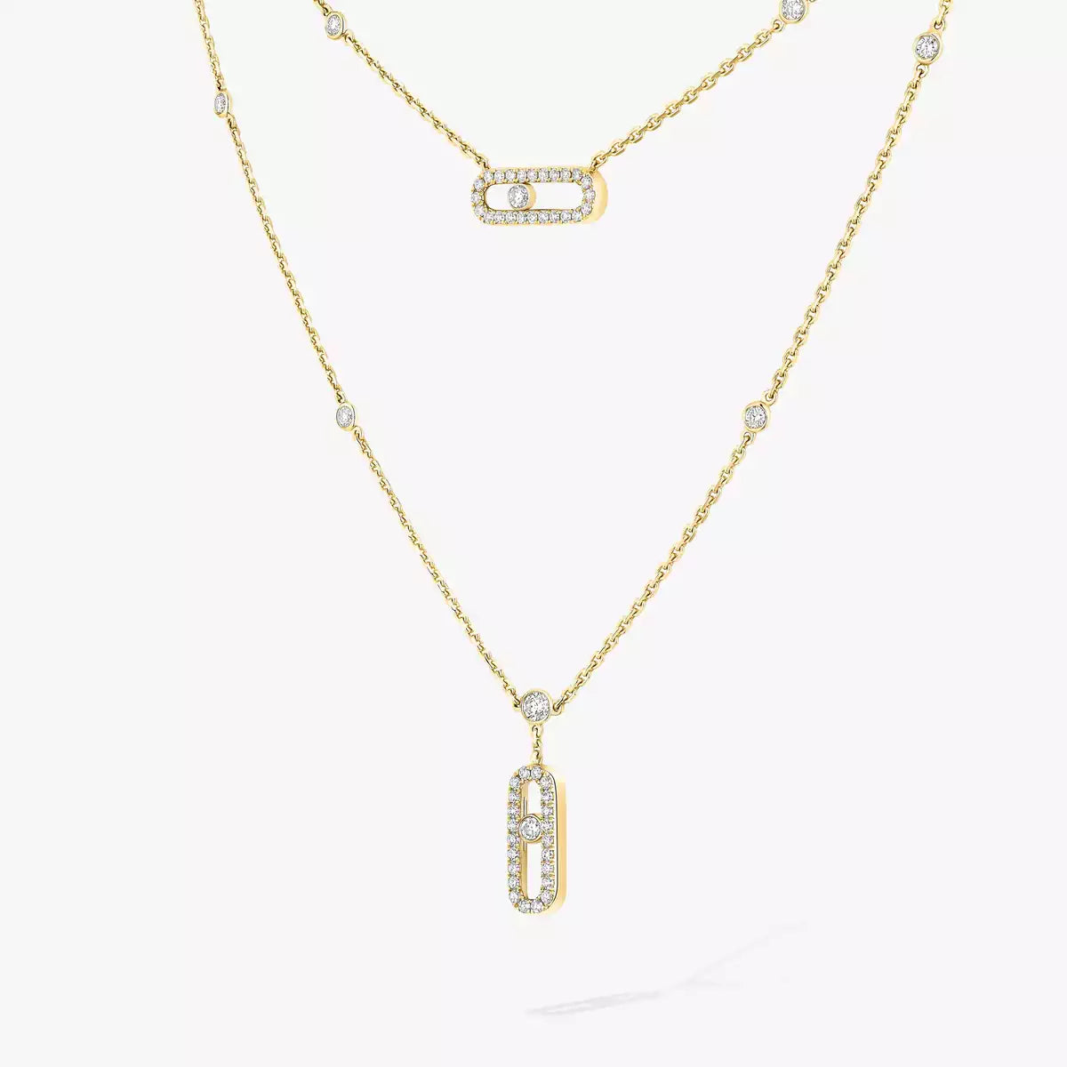 [Max Jewelry]2 Rows Rose Gold Diamond Pave_ Necklace Move Uno