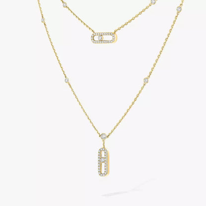 [Max Jewelry]2 Rows Rose Gold Diamond Pave_ Necklace Move Uno