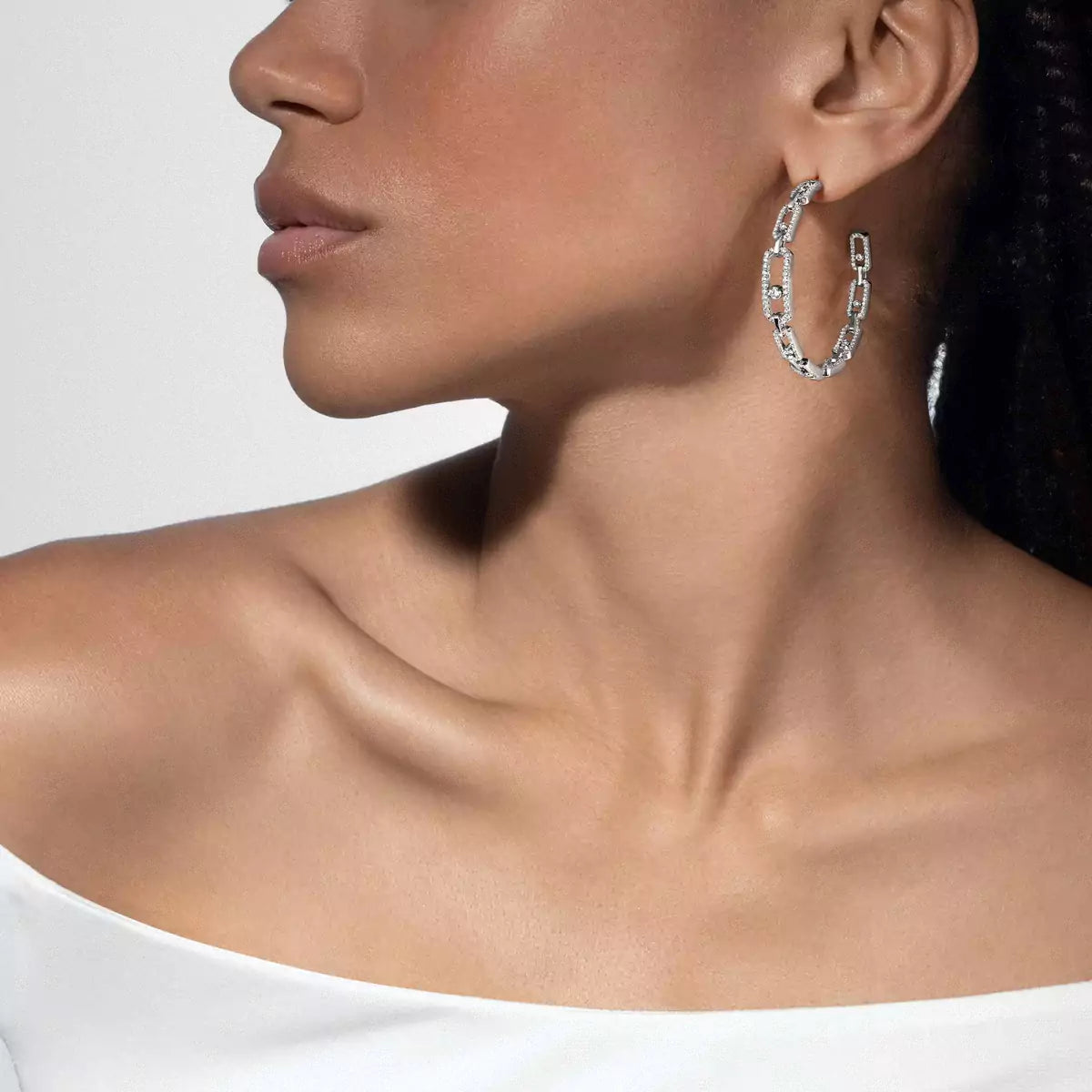 [Max Jewelry]Move Link Diamond Hoop Earrings
