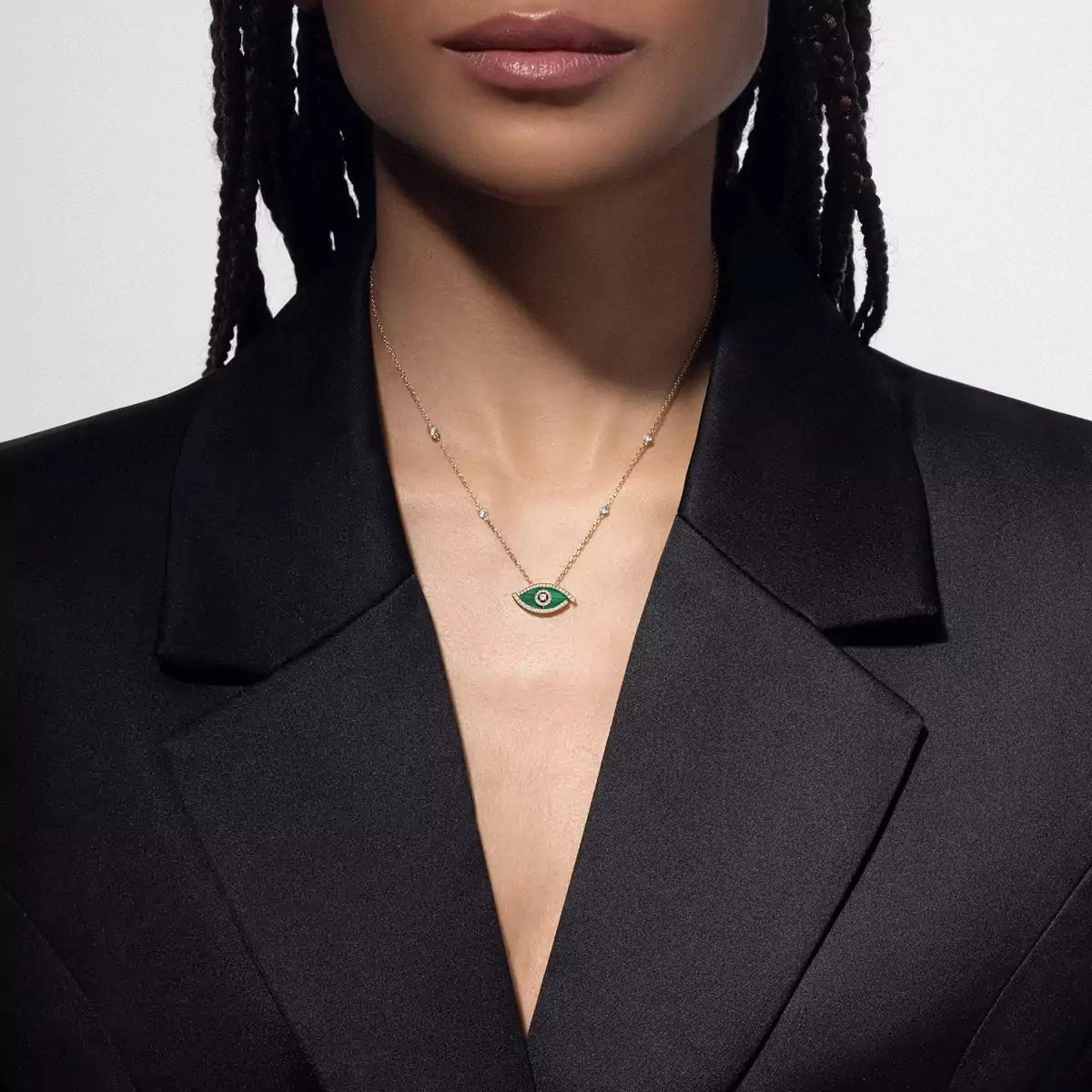 [Max Jewelry]Lucky Eye Diamond Necklace in Rose Gold and Turquoise