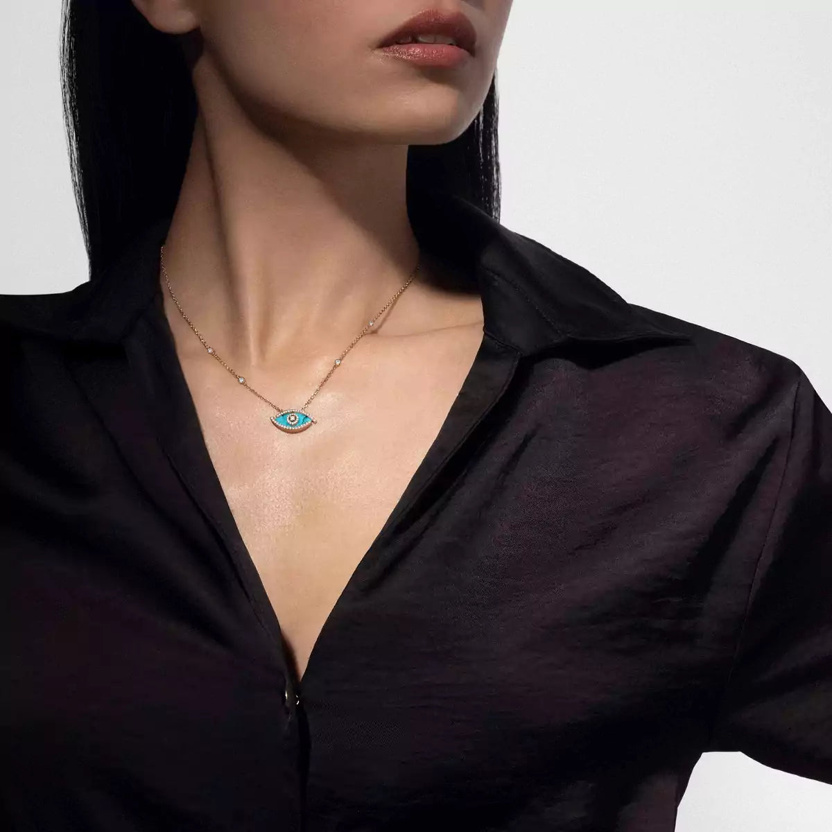 [Max Jewelry]Lucky Eye Diamond Necklace in Rose Gold and Turquoise