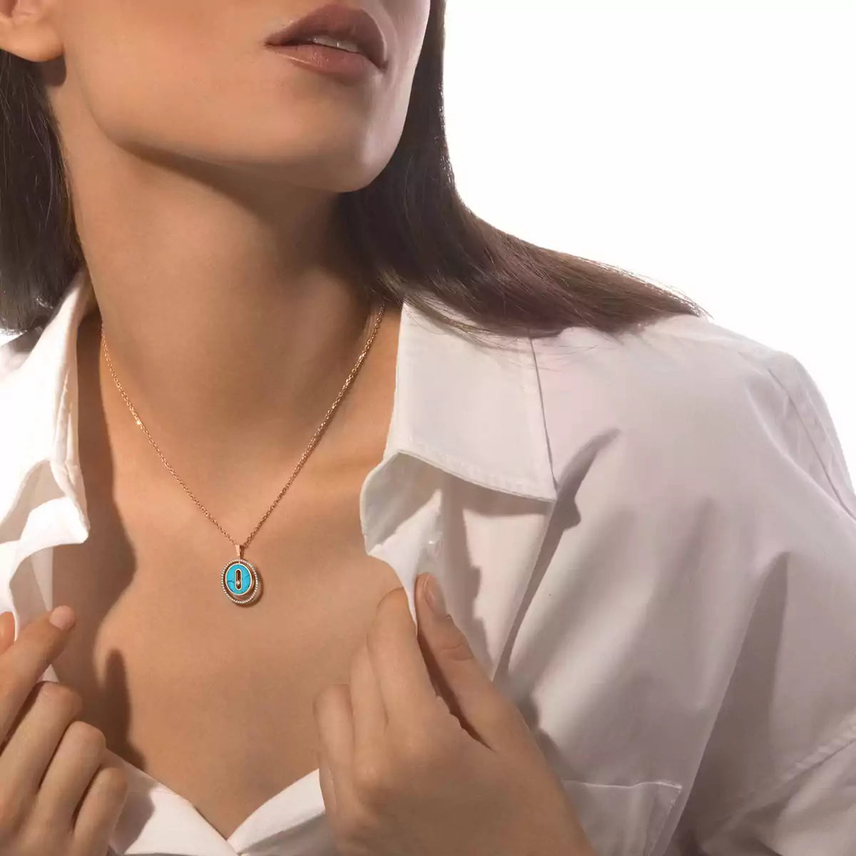 [Max Jewelry]Lucky Move Diamond Necklace in Rose Gold and White Mother-of-Pearl