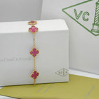 [Plus&Max]NEW CLOVER 5 MOTIFS PINK ENAMEL BRACELET