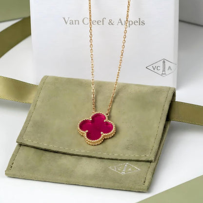 [Max Jewelry] NEW CLOVER 15MM PINK ENAMEL NECKLACE