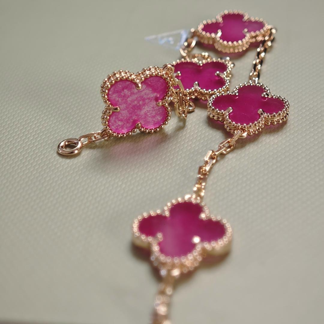[Max Jewelry]NEW CLOVER 5 MOTIFS PINK ENAMEL BRACELET