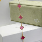 [Plus&Max]NEW CLOVER 5 MOTIFS PINK ENAMEL BRACELET