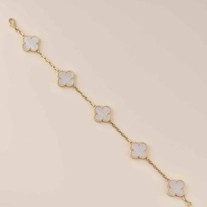 [Max Jewelry ]CLOVER WHITE PEARL MOP 5 MOTIF BRACELET COLLECTION