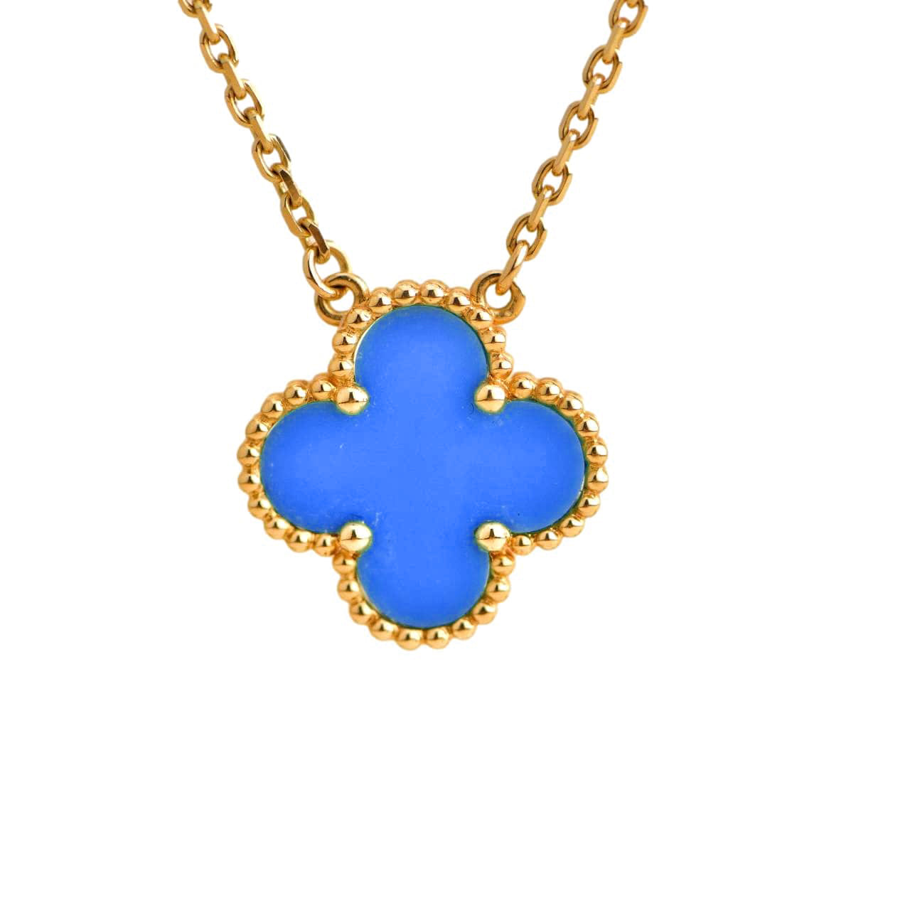 [Max Jewelry ]CLOVER 15MM BLUE AGATE NECKLACE