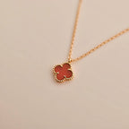 [Plus&Max]CLOVER MINI 9.5MM WHITE CARNELIANS NECKLACE