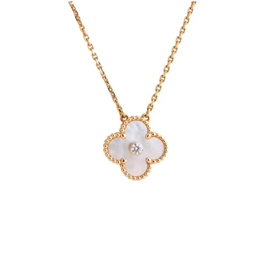 [Max Jewelry ]CLOVER 15MM DIAMOND WHITE FRITILLARIA NECKLACE