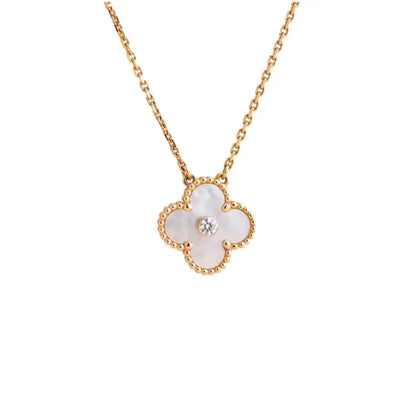 [Max Jewelry ]CLOVER 15MM DIAMOND WHITE FRITILLARIA NECKLACE