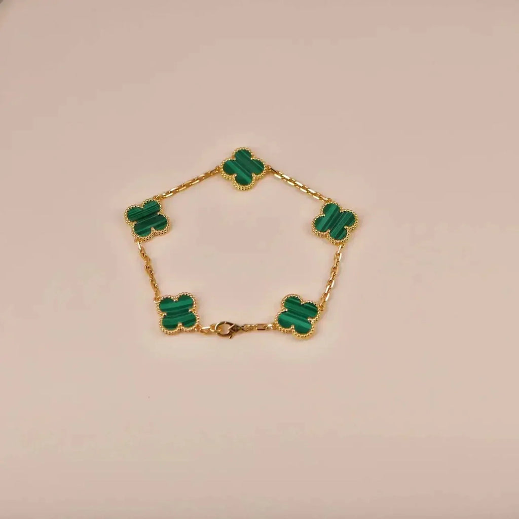 [Plus&Max]LUCKY CLOVER 5-MOTIF BRACELET - MALACHITE COLLECTION