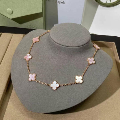 [Max Jewelry ]CLOVER 10 MOTIFS PINK MOP NECKLACE
