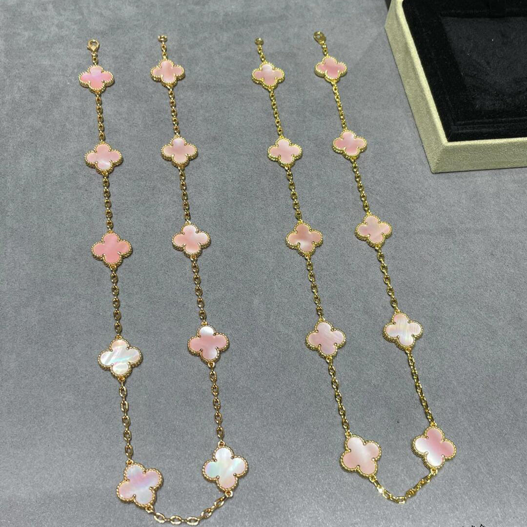[Max Jewelry ]CLOVER 10 MOTIFS PINK MOP NECKLACE