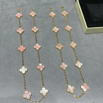 [Max Jewelry ]CLOVER 10 MOTIFS PINK MOP NECKLACE
