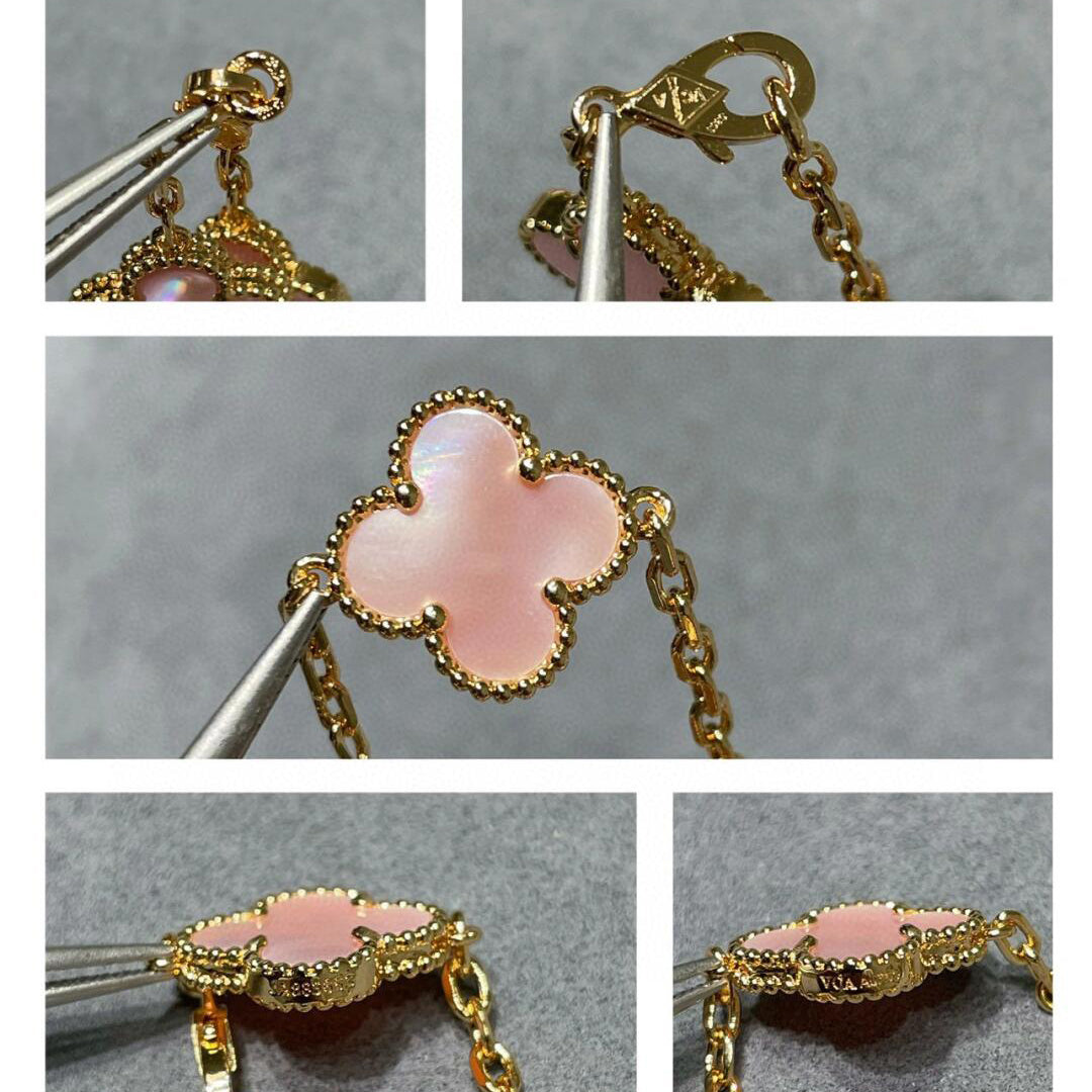 [Max Jewelry ]CLOVER 10 MOTIFS PINK MOP NECKLACE