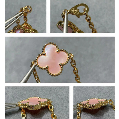 [Max Jewelry ]CLOVER 10 MOTIFS PINK MOP NECKLACE