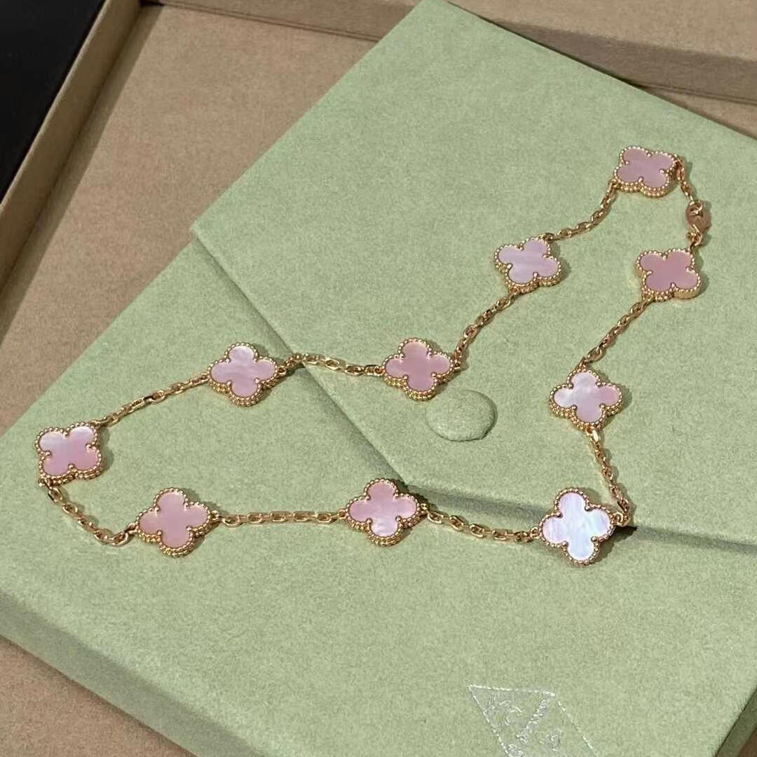 [Max Jewelry ]CLOVER 10 MOTIFS PINK MOP NECKLACE